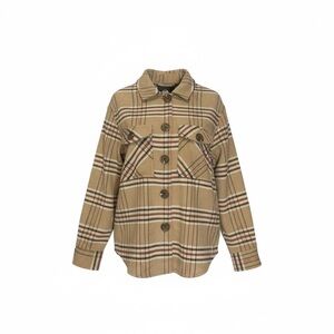 Okie & Lala Tan Neutral Plaid Button Middleweight Academia  Shacket Jacket S NWT